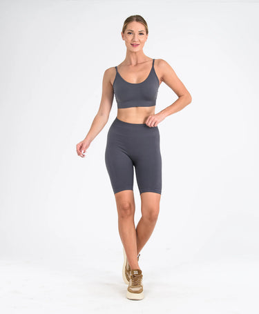 Toparlayıcı Seamless Spor Şort Tayt - Form Şort #renk_gri